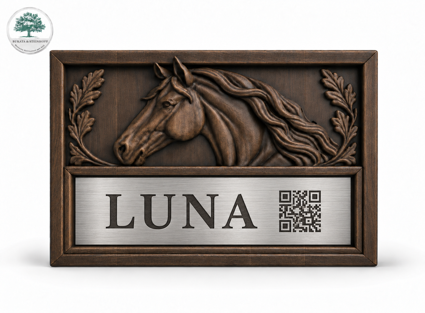 Personalisiertes Pferdestallschild aus Holz mit Pferdenamen
