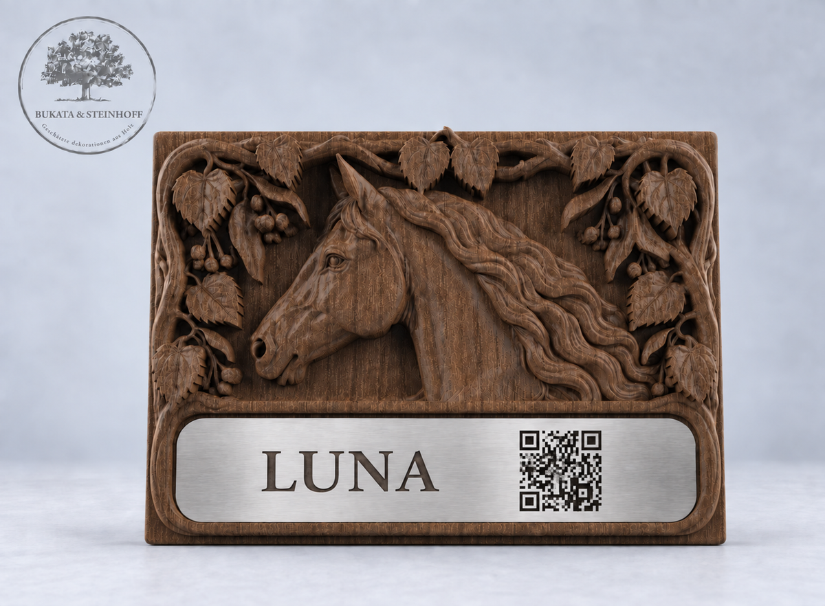 Personalisierte Pferde Boxenschilder aus Holz mit Name & QR-Code № 5