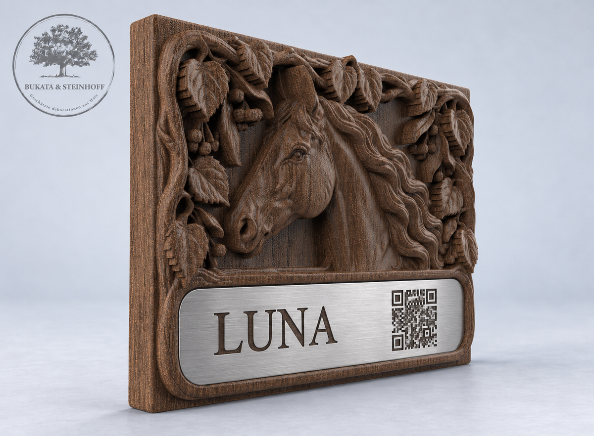 Personalisierte Pferde Boxenschilder aus Holz mit Name & QR-Code № 5