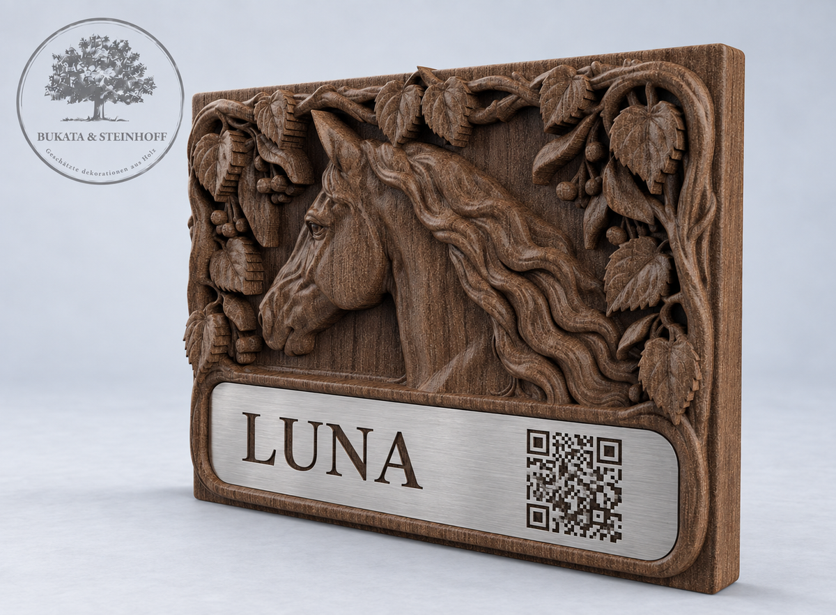 Personalisierte Pferde Boxenschilder aus Holz mit Name & QR-Code № 5