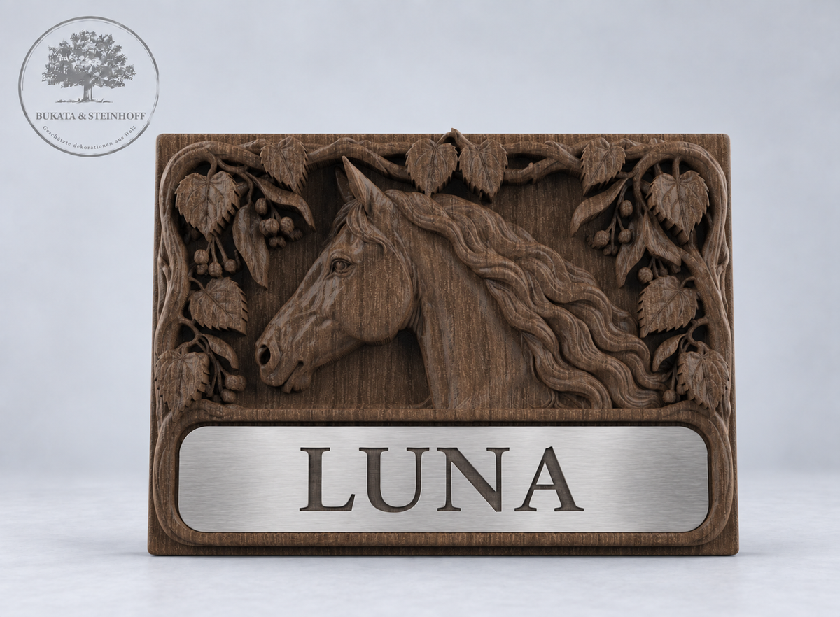 Personalisierte Pferde Boxenschilder aus Holz mit Name & QR-Code № 5