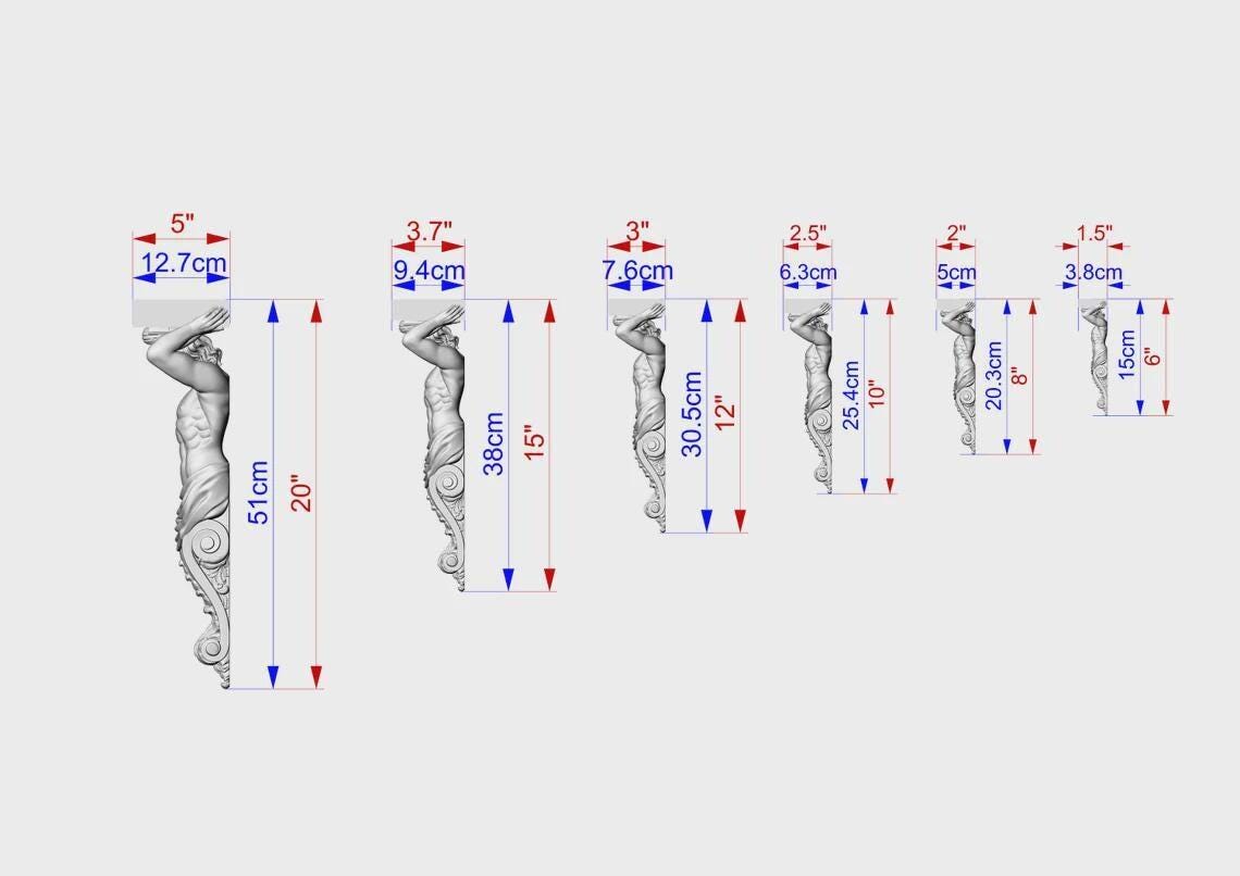 Atlas-Holzkonsole – Klassische griechische Wandstütze, unbehandelte dekorative Figur